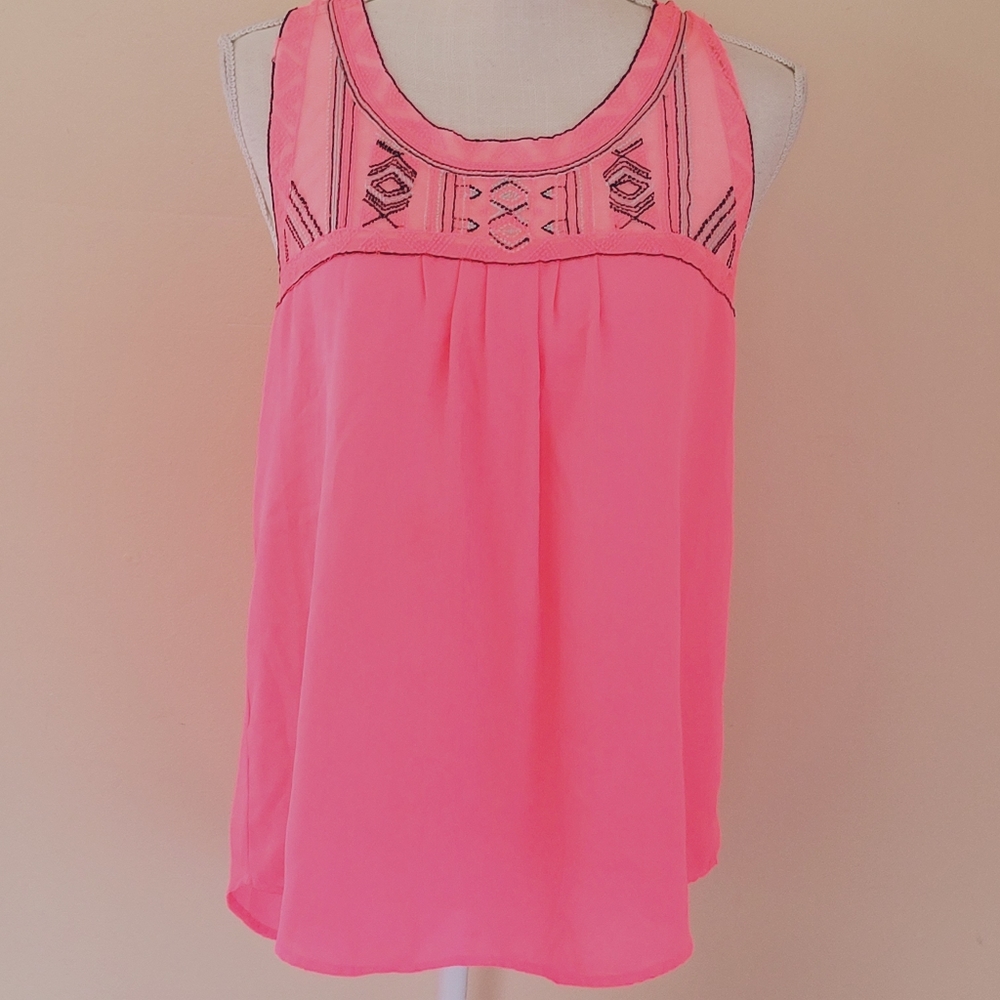Vanity hot coral embroidered tank size medium
